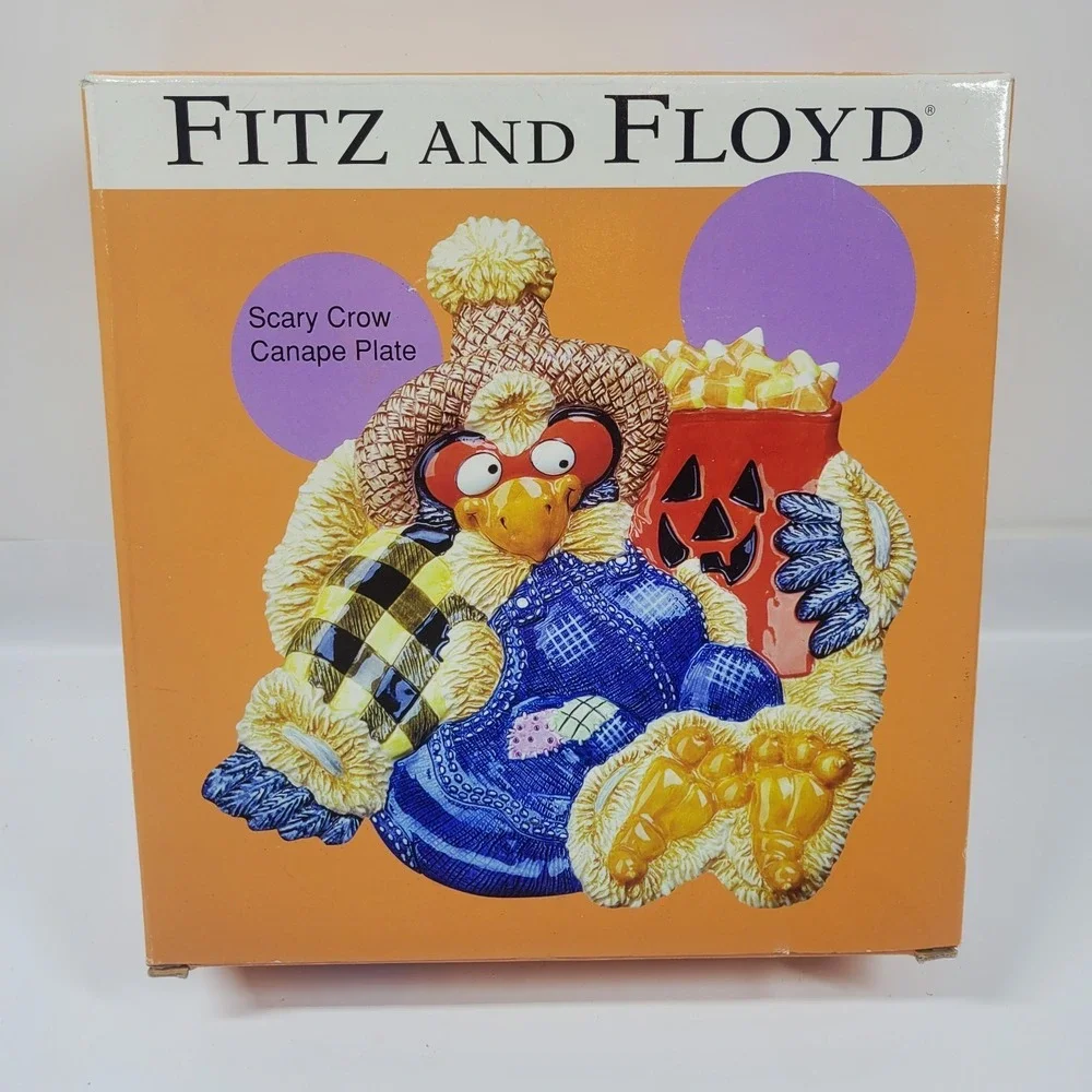 Fitz‎ & Floyd Scary Crow Canape Snack Plate W Box Halloween Fall